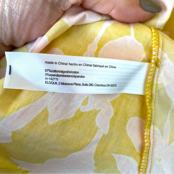 Eloquii Puff Sleeve Fit and Flare Yellow Floral Print Midi Dress Size 16 - Picture 7 of 11